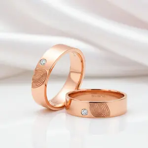 14k Rose Gold Round Diamond Option Fingerprint Engagement Ring