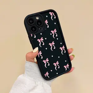 A Stylish And Trendy Pink Bow And Heart Patterned Silicone Phone Case for Iphone Models 17 16, 15, 14, 13, 12, 11 Pro Max, XS, XR, Mini, 7, 8 Plus. an Ideal Gift for Anyone.