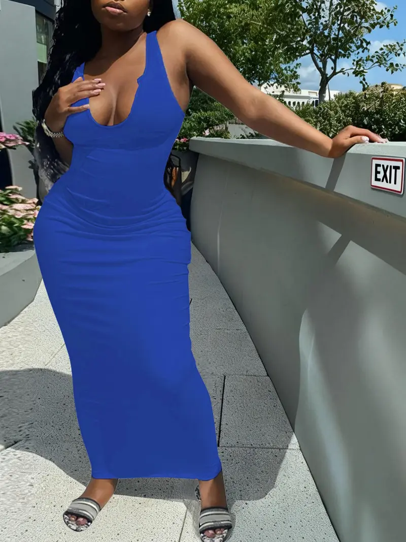 green emerald velvet dress New U-Neck Suspender Denim Dress Summer Casual Tight Slim Fit Dresses with Slit Design Womens Clothing Black Grey / 2XL main image 0