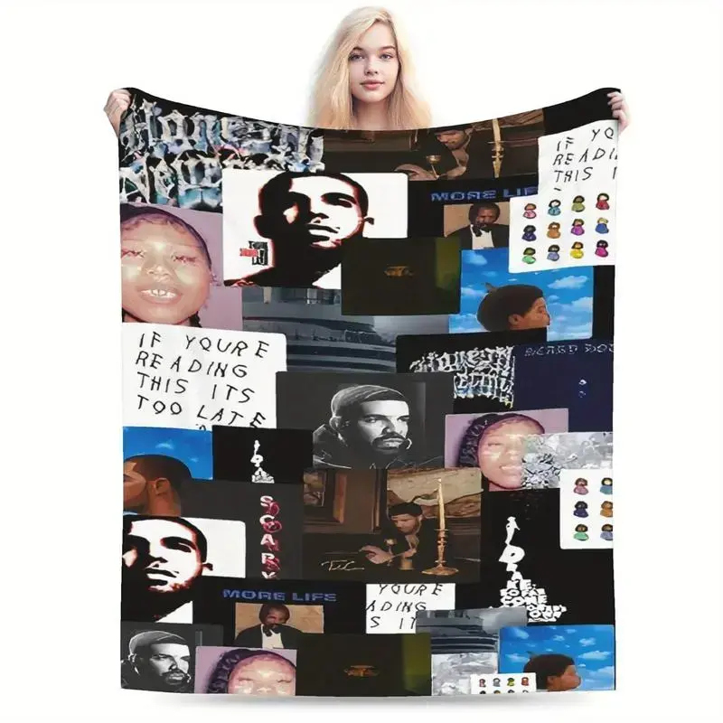 Drake Album Cover Printed Flannel Throw Blanket, Super Soft & Cozy Hip Hop Music Fleece Blanket for Bed Sofa Couch, Cool Birthday Gift for Rap Fans & Teenagers