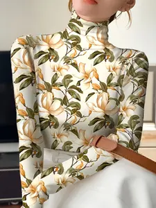 Women's Plus Size Turtleneck T-Shirt, High-End Premium Design, Digital Print Pattern, Perfect for Casual & Stylish