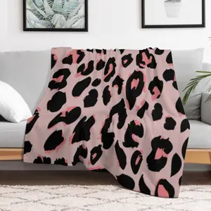 Abstract Leopard Animal Print Flannel Throw Blanket - Bold Pink-Purple Colors, Ultra-Soft Brushed Fleece, Modern Home Decor for Couch, Dorm