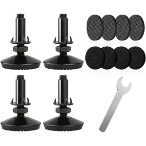 4 Set M10 Adjustable Leveling Feet, Heavy Duty Furniture Leveler Foot with T Nut, Screw-on Self Leveling Adjusters for Cabinet Restaurant Table Chair Leg, Black 2" Base Dia
