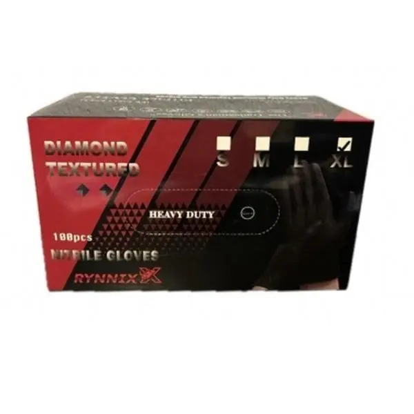 Rynnix 100-8mil Diamond Textured Disposable Nitrile Gloves Heavy Duty 1 Box 100pcs