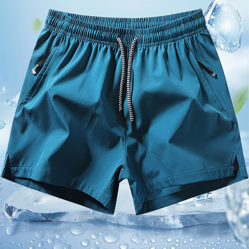 Men’s solid-color minimalist drawstring  with zippered pockets; men’s   -waist pocket shorts;  summer men’s sports bottoms; everyday wear, suitable for spring and summer. Quick-Dry Elastic Athletic Shorts Set Casual Breathable