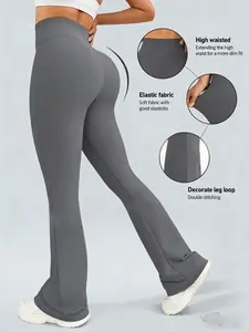 High Waist Flared Pants, Sporty Fitted Design, Plain Pattern, Quick-Dry Material, Cycling Workout Pants, Ideal for Cycling, Running, Yoga, All Seasons