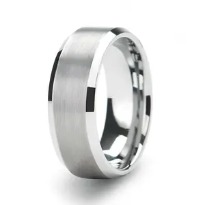 Tungsten Ring |The Silver Lining |GentleBands| Silver Ring, Brushed Center, Polished Edges, 8Mm Width, Comfort Fit | Men'S Wedding Bands