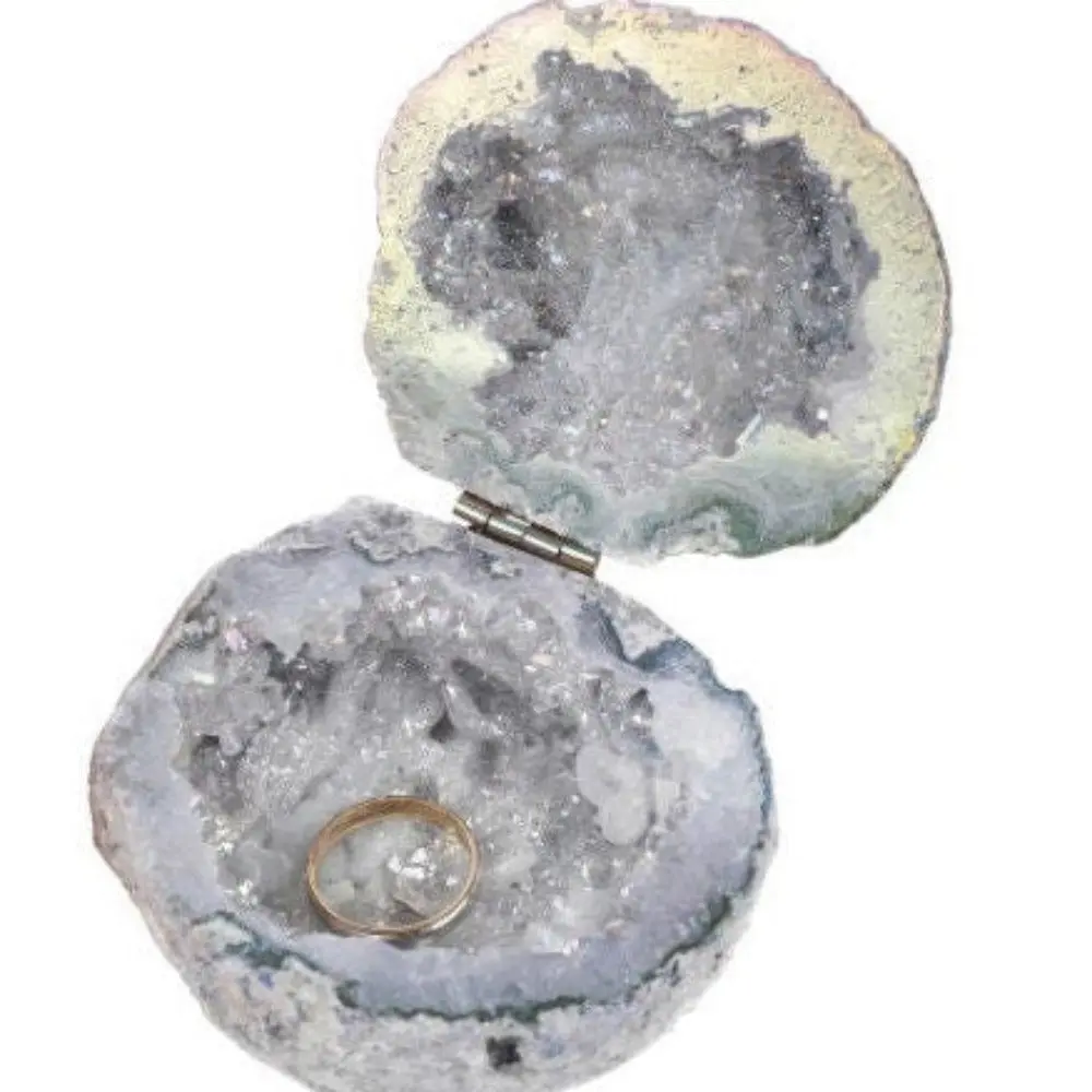 Natural Rough Agate Geode Quartz Crystal Storage Jewelry Box