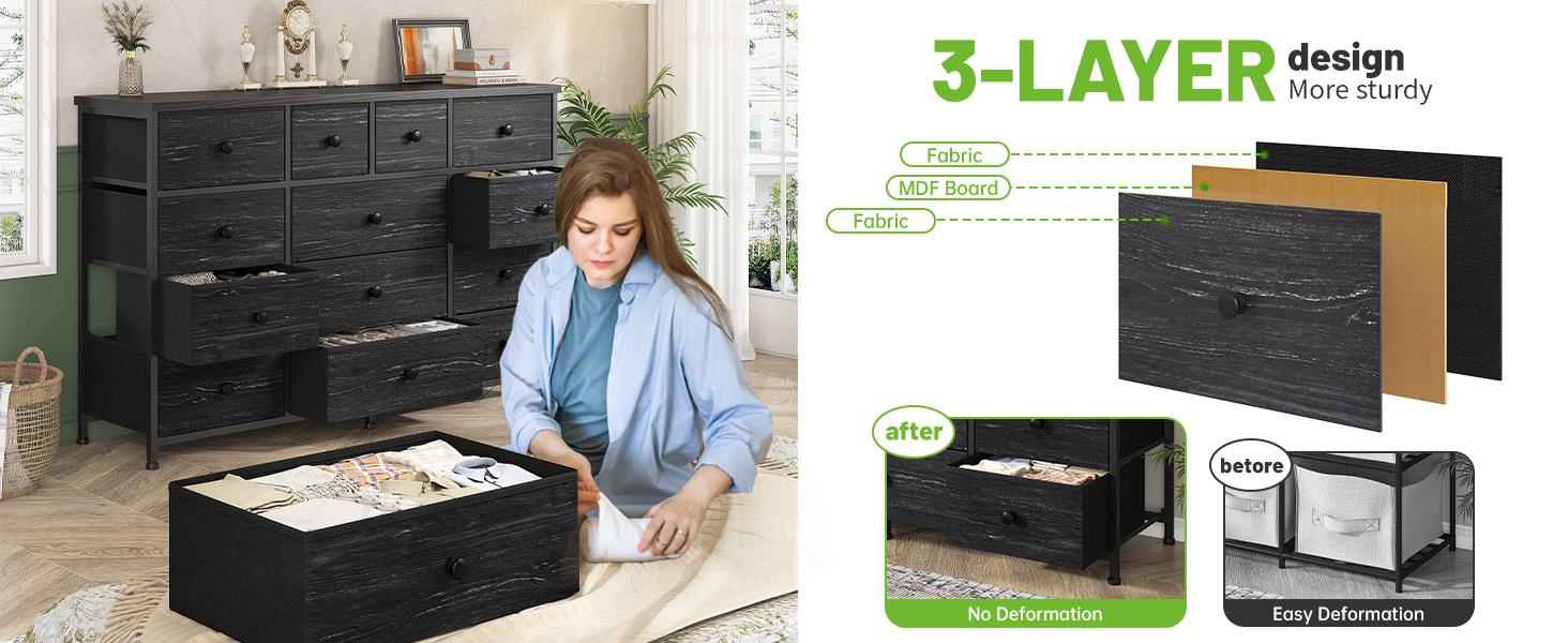 【Dorm Room】Raybee Dresser with 13 Fabric Drawers, TV Stand for 40–55 Inch TV, Water-Resistant Chest of Drawers with Easy Assembly, Small-Space Organizer & Apartment Storage Saver, Multifunctional Cabinet for Bedroom, Living Room, Hallway & Entryway