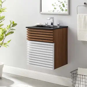 Modway Render 18" Wall-Mount Bathroom Vanity in White Walnut Black