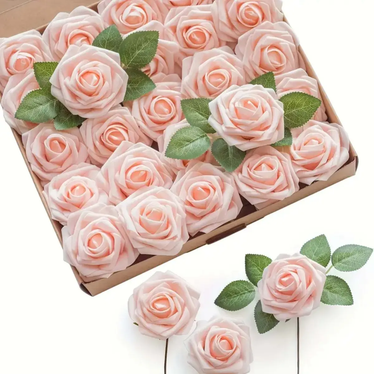 25pcs Artificial Roses - Soft PE Foam Realistic 3" Blooms, Bendable Plastic Stems for DIY Wedding Bouquets, Bridal Shower, Home Decor - Reusable Valentine's Day, Christmas, Decorative Blooms, Flexible Stems Flower Floral