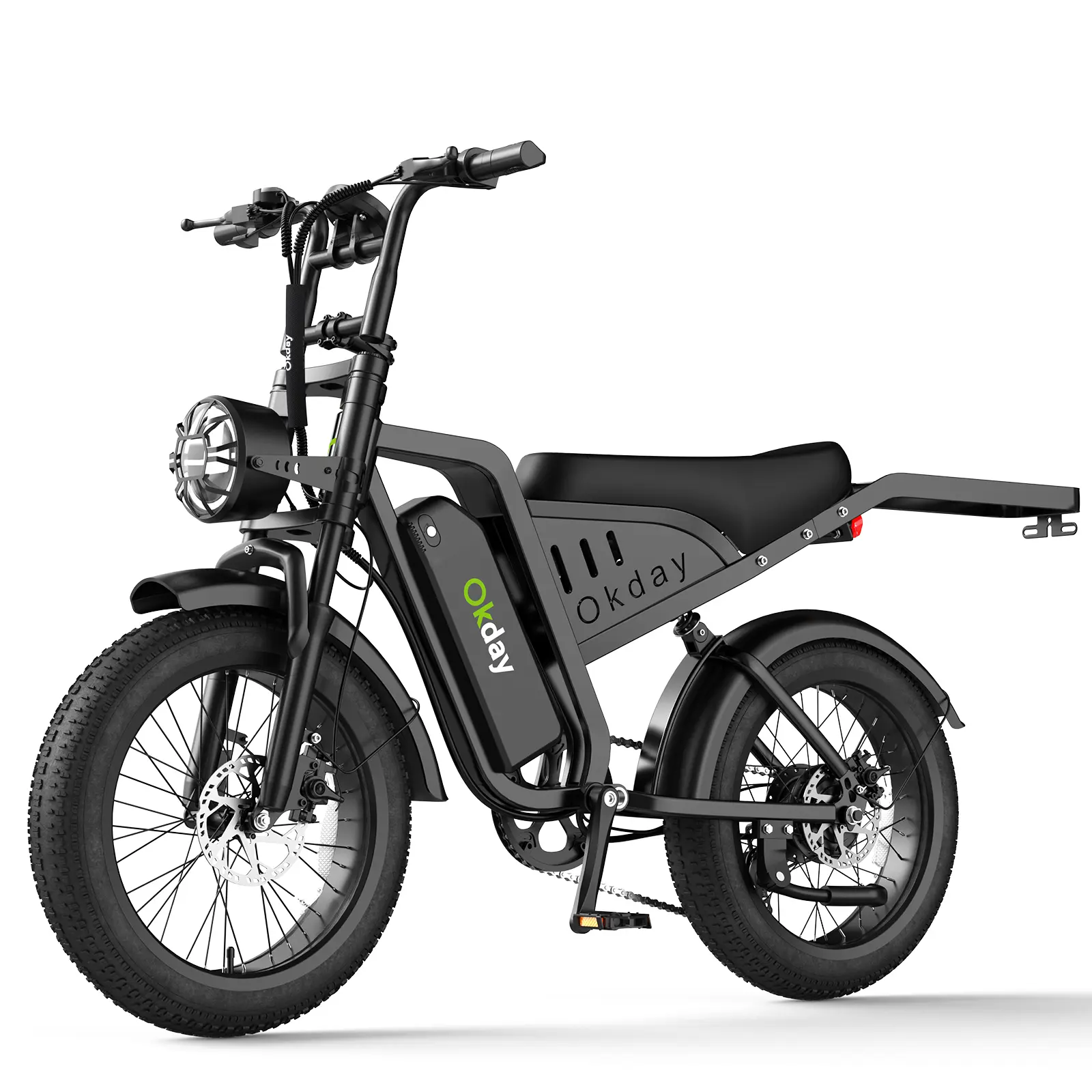【Okday】K3 Electric Bike - 1500W Peak Power, Full Suspension, 25 MPH Top Speed, 30-70 Mi Range, 48V 15Ah Removable Battery, 2-Seater Design, LED Headlights, 20-Inch All-Terrain Fat Tires, UL 2849 Certified【BK20】
