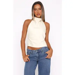 Women's Summer Halter Neck Satin Sleeveless Backless Solid Color Fitted Tank Tops Womenswear