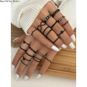 20Pcs Faux Pearl Stacking Ring Set for Women, Dainty Rhinestone Twist Wave Stackable Finger Rings, Elegant Hollow Plain Multi Jewelry Gift for Girls