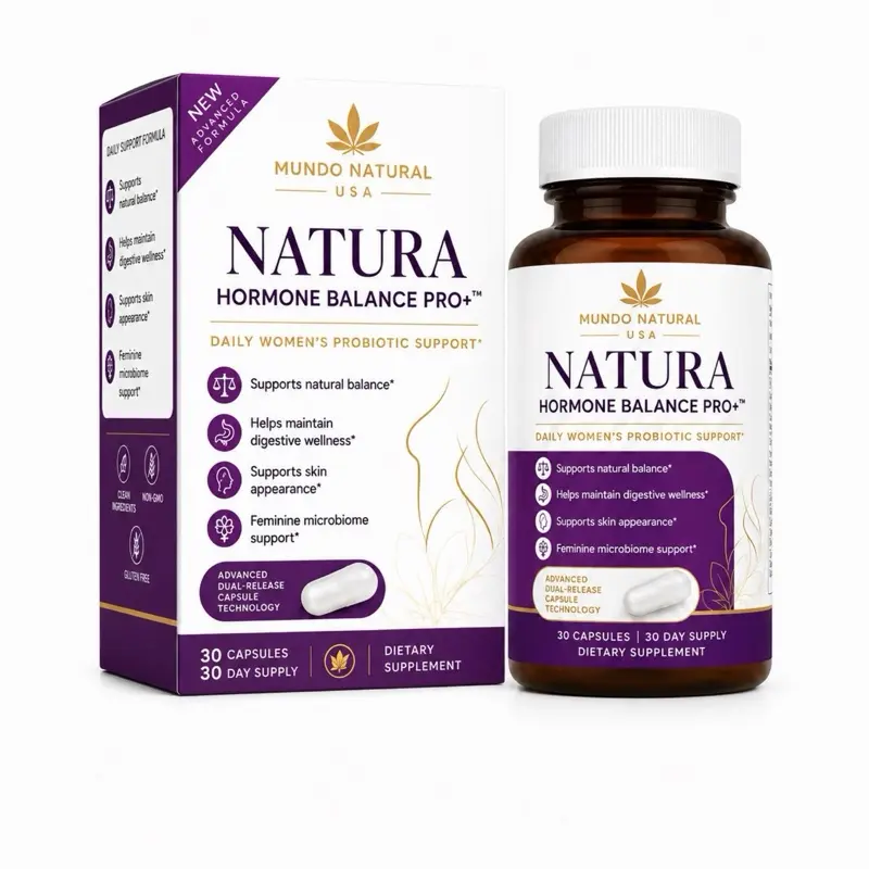 NATURA Hormone Balance Pro+ Women’s Daily Probiotic Support Capsules, 30 Count, Mundo Natural USA