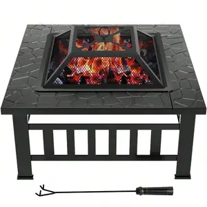 32-Inch Fire Pits Outdoor Patio Metal Multifunctional Firepit Table With Waterproof Cover For Camping Bonfire Party Picnic BBQ Backyard Garden Outside Heating,Black