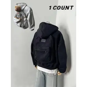 Autumn Winter New Fashion Backpack Hoodie, Travel Essential Daily Wear, Simple Casual Plain Color, Back Design with Bag Feature