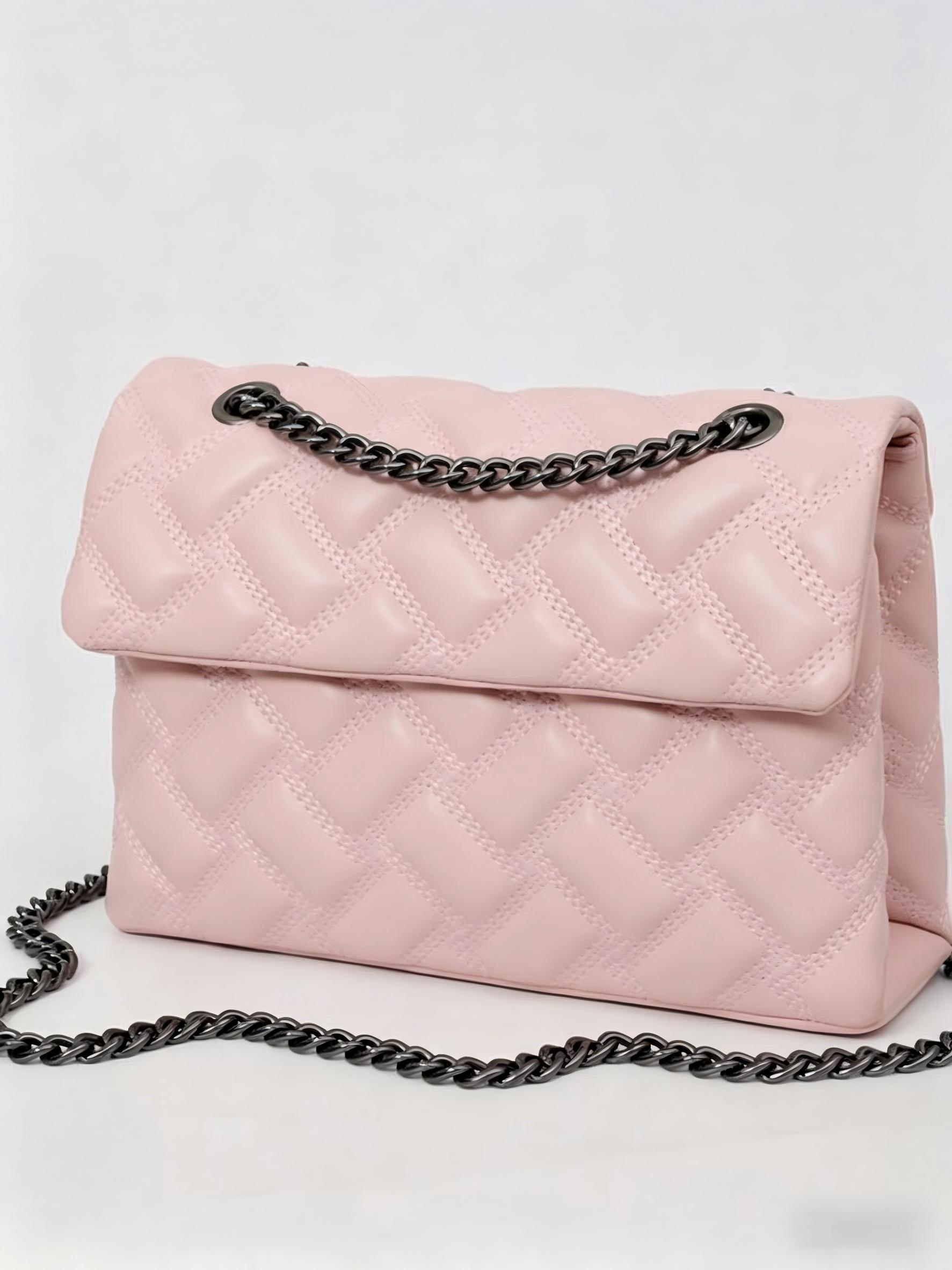 2026 New European Style Chain Messenger Bag, Plaid PU Material, Large Capacity, All Seasons, Perfect for Commuting and Daily Use