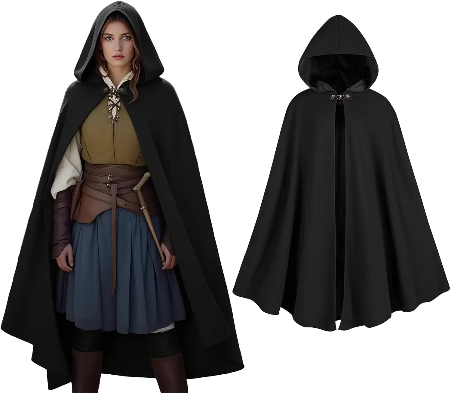 Women's Hooded Velvet Cloak, Renaissance Medieval Buckle Cape,Halloween Costume CloakGift.