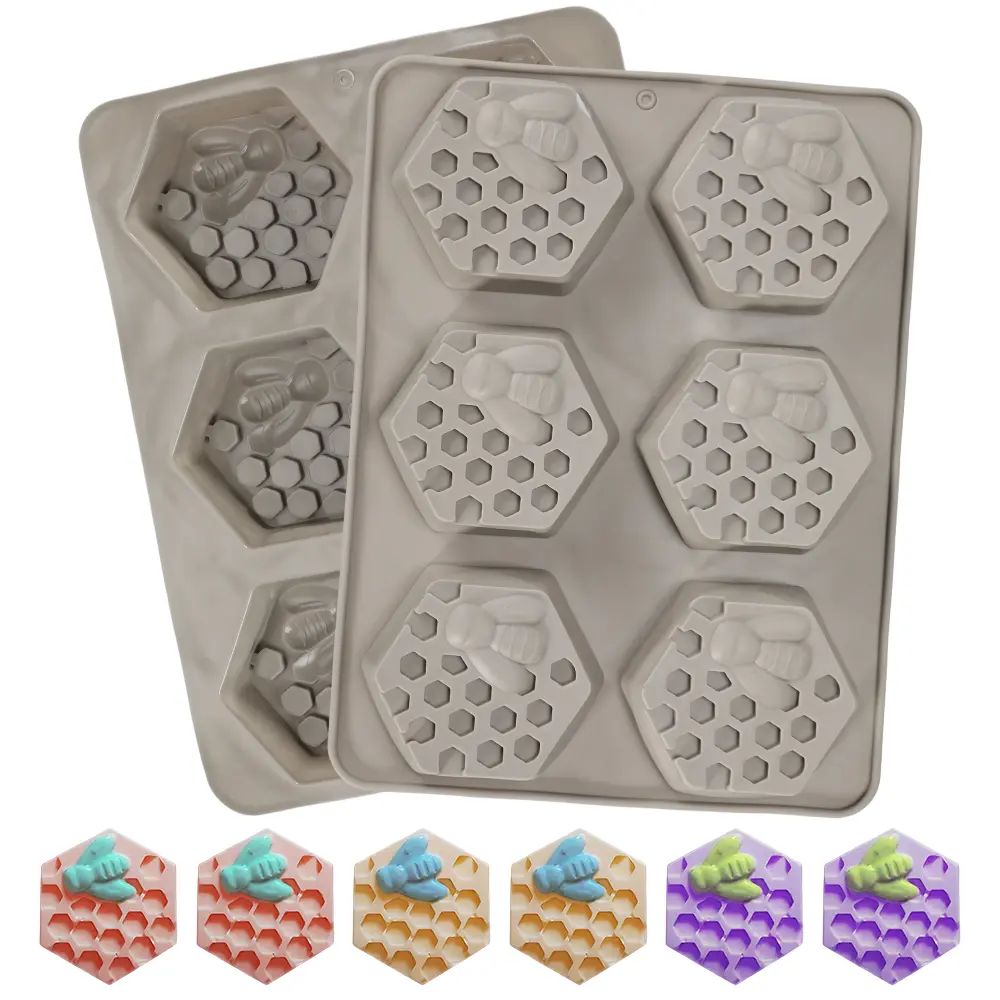 2pcs 3D Bee Silicone Soap Molds, Hexagonal Honeycomb Silicone Molds for Homemade Soaps Chocolate Jelly Cake Making, On-stick, Easy to Release and Clean, Kitchen Baking Molds