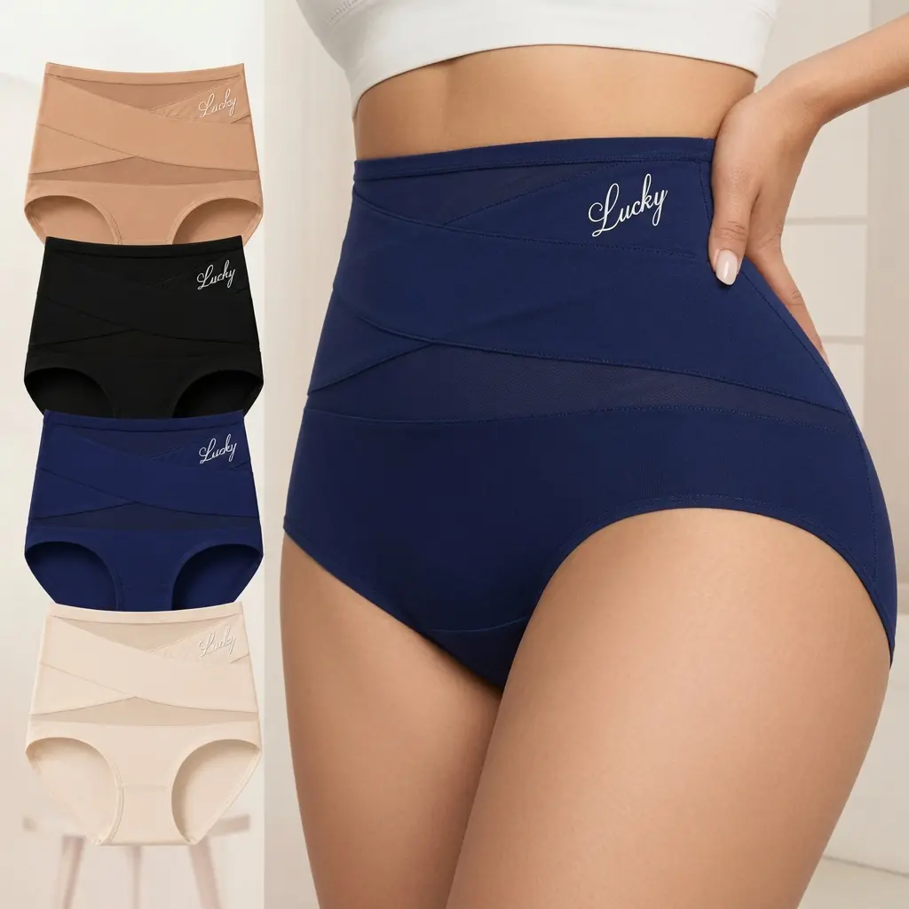 Women's High-Waisted Casual Comfy Panties 4-Pack, Soft Stretch Full Coverage Daily Casual Underwear with Crisscross Breathable Mesh Waistband, Plus Size Underwear for Everyday Wear knickers seamless