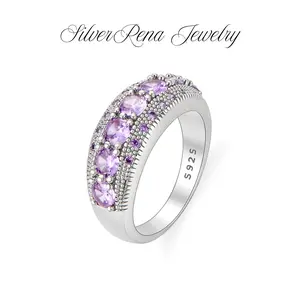 S925 Mother's Day Purple 5A Cubic Zirconia Daily Wear Ring for Women, Created Purple Topaz & Amethyst, Elegant Sterling Silver Ring Jewelry Gift