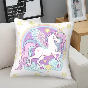 Ins Style Colorful Unicorn Short Plush Pillow, Car Nap Cushion, Student Dorm Sofa Backrest Pad, Home Sofa Bedroom Cuddle Pillow Decor, Detachable Pillowcase