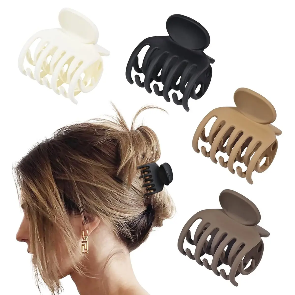 Double Row Teeth Hair Clips Small Claw Clips for Thin Hair 4 Pack 1.6" Medium Matte Non-slip Short Hair Accessories for Women and Girls