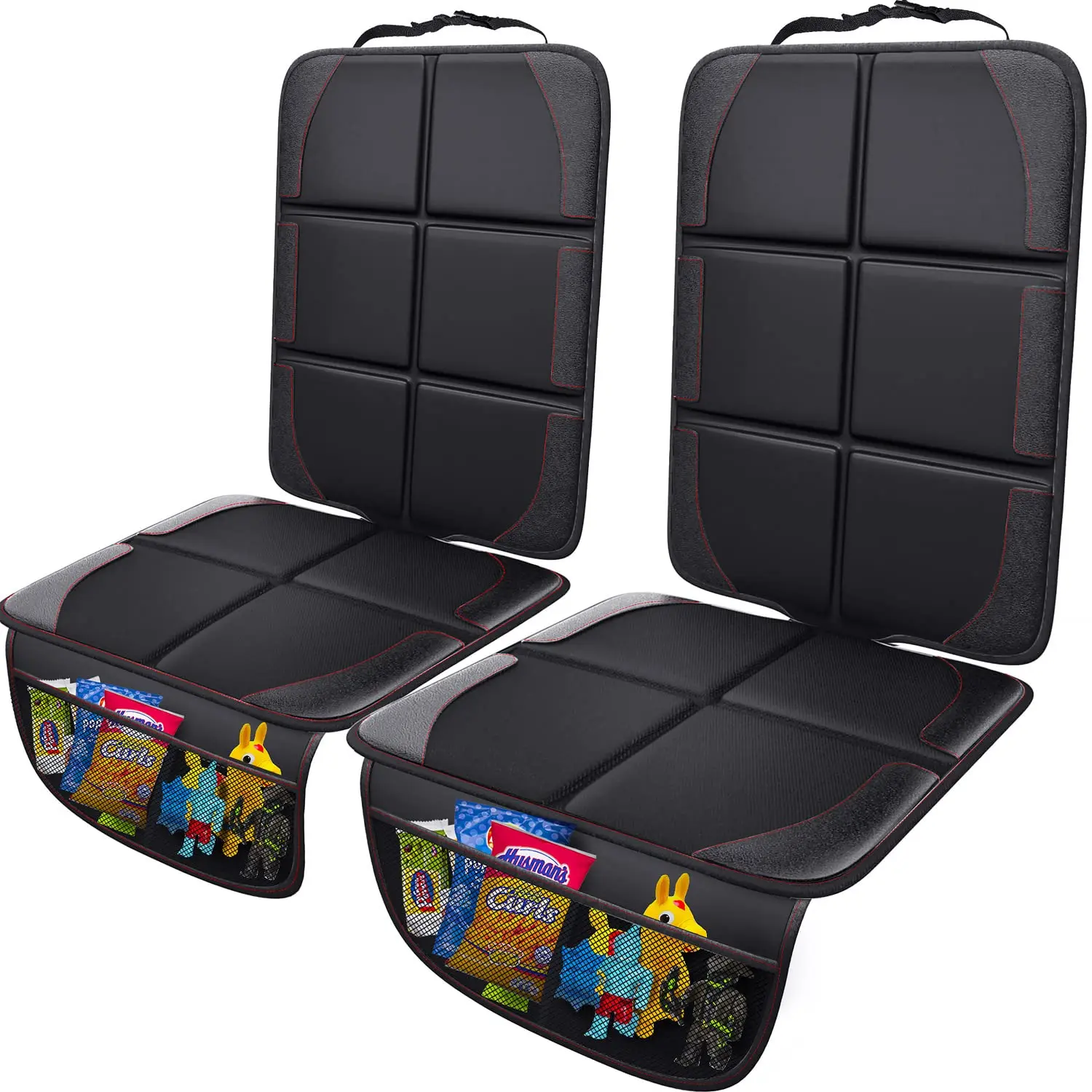 2-Pack Car Seat Protectors, Waterproof 600D Fabric Covers with Nonslip Backing, Mesh Pockets, Strap Fastening, Solid Pattern, Stain Guard, Universal Fit for Child/Pet Use in SUVs, Sedans, Trucks, Leather Seats