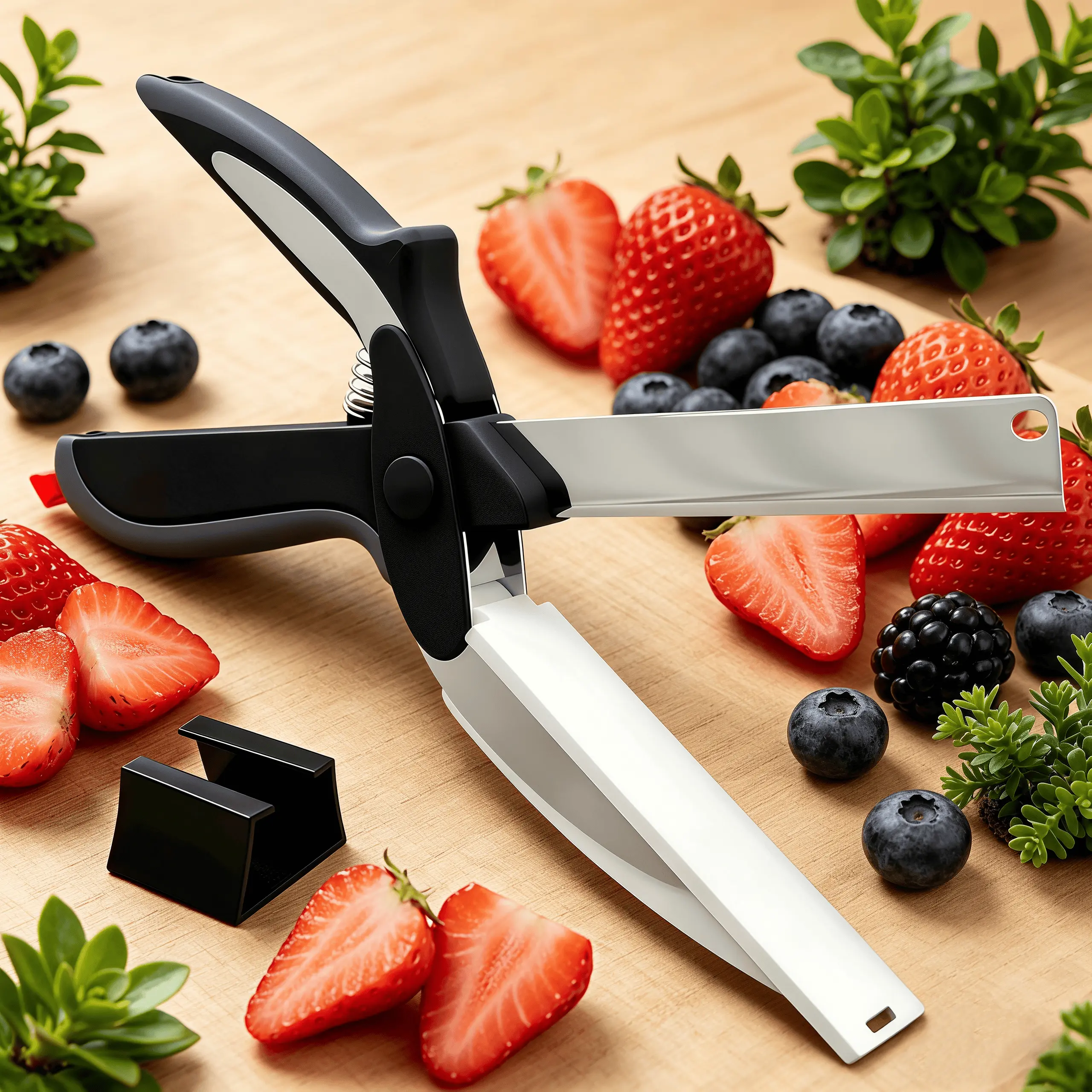 Sturdy 2-in-1 Kitchen Scissors with Stainless Steel Blade, Plastic Cutting Board & Safety Lock – 9.5" Multi-Use Cutter for Meat, Cheese, Fruits & Vegetables, Easy-to-Use Kitchen Shears