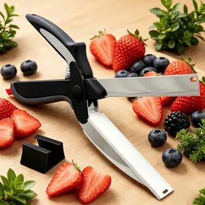 2 in 1 Kitchen Scissors for Food – Stainless Steel Blade & Plastic Cutting Board Scissors with Safety Lock | 9.5" Tomato Knife, Fruit & Vegetable Cutter – Easy-to-Use Kitchen Shears for Meat, Cheese