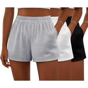 3 Pack Women's Sweat Shorts, Elastic High Waist Shorts Casual Summer Lounge Cotton Comfy Athletic Shorts with Pockets