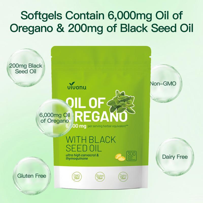 Oil of Oregano 300 Capsules with Black Seed Oil Natural Antioxidants for Fitness Nutritional Support Highly Effective Botanicals Edible Dietary Supplement
