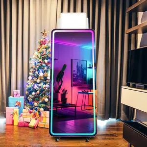 70-inch Portable Magic Mirror Photo Booth, 43-inch Touch Screen Mirror Photo Booth with RGB Light, Selfie Booth with Flight Case (Black, 70-inch with 43-inch Screen)