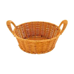 KAWASIMAYA Round Rattan Woven Fruit Basket - Medium-Size Home Storage Organizer for Living Room Snacks
