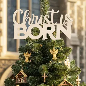 Christmas Nativity Tree Topper 13 x 9.45 Inch Christian Tree Topper Christ is Born Wooden Rustic Religious Decorations for Christmas Holiday Holy Night Home Decor Christian Gift