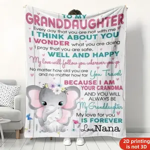 Granddaughter Theme Cozy Style Elephant Print Blanket for Daughter -  Flannel Blanket, Soft, Suitable for  Bedroom, Living Room, Sofa, Camping - Perfect Gift for Family Gatherings, Birthdays, Anniversaries - Provides Warmth and Comfort