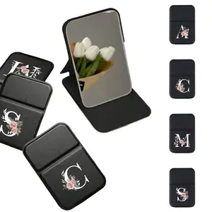 Mini Foldable Portable Makeup Mirror with Flower Print, Stand Included, Travel Hand Mirror, Travel Mirror, Desktop Compact Mirror, Women Gift