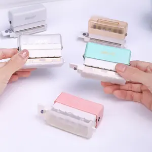 Multifunctional 6-Hole Portable Puncher with Shred Container, Ruler Design for Easy Punching, Button-Operated Paper Punch Tool, No Battery Needed