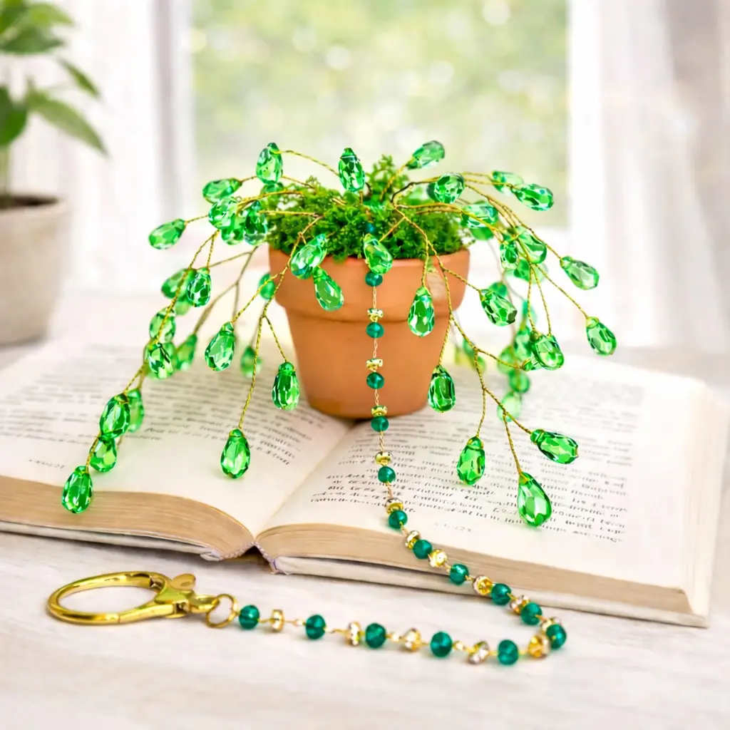 Sun Catchers Indoor Window, Beaded Plant Kit Gifts for Plant Lovers Beaded Succulent  Plants Green Waterdrop
