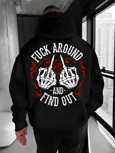 Men’s Long Sleeve "Fuck Around And Find Out" Red Line Graphic Hoodie & Plain Print Shirt, Retro Gen X Menswear Casual Pullover, Bold FAFO Slogan Vintage USA Attitude Top