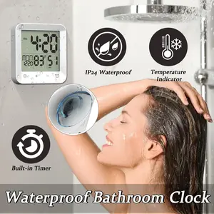 2025 new wal clock smart digital LCD shower clock waterproof temperature countdown display bathroom clock touch