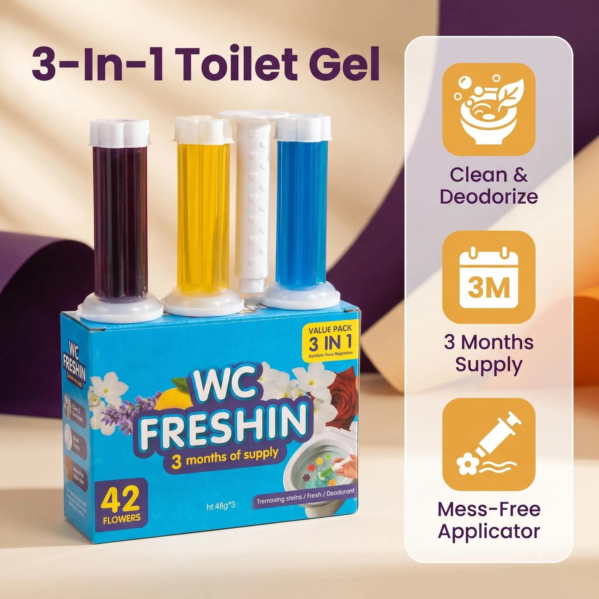 3Pcs Toilet Gels 42 Count 3 Kinds Flower Stamp Bowl Gel Scent Toilet Stain Removal Cleaner Air Freshener Flower Stamps Pack for Bathtubs Bathroom