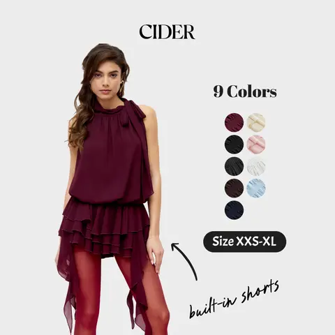 Cider Chiffon Mini Dress – Halter Neckline Ruffled Ruched Bowknot Sexy Elegant Women's Date Night Party Clubbing Gown, Y2K Retro Slim Fit Short Dress for