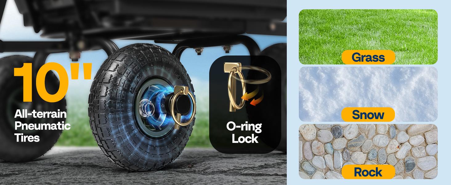 VIVOHOME 4 Cu.Ft 660lbs Wheelbarrow Garden Cart Dump Wagon with 2-in-1 Convertible Handle Attach to ATV or Tractor, 10" All Terrain Wheels, Quick Release System, Heavy Duty Utility Trailer for Yard