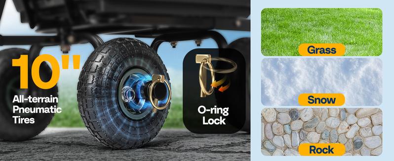 VIVOHOME 4 Cu.Ft 660lbs Wheelbarrow Garden Cart Dump Wagon with 2-in-1 Convertible Handle Attach to ATV or Tractor, 10" All Terrain Wheels, Quick Release System, Heavy Duty Utility Trailer for Yard