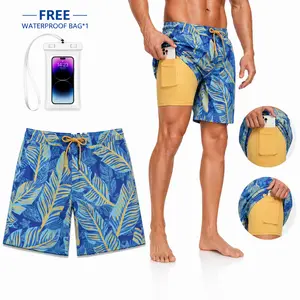 2-in-1 Mens Swim Trunks with Compression Liner 7 Inch Quick Dry,Athletic Shorts Gym Beach Workout, Hidden Pocket Board Shorts Summer