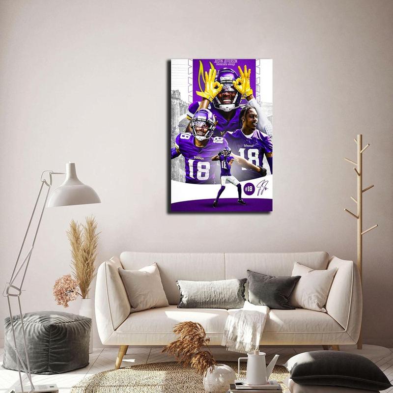 Justin Jefferson Poster Justin Jefferson Canvas Poster Wall Decor Paintings for Living Room Bedroom Decoration LCVME (12"x8")