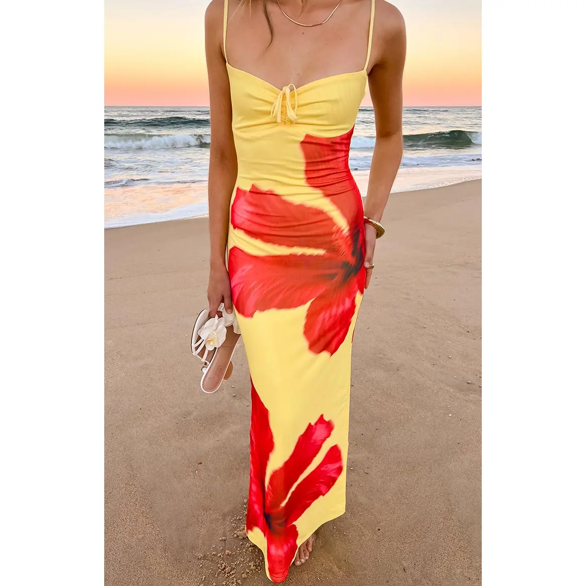 Rosalyn Yellow Hibiscus Print Maxi Dress