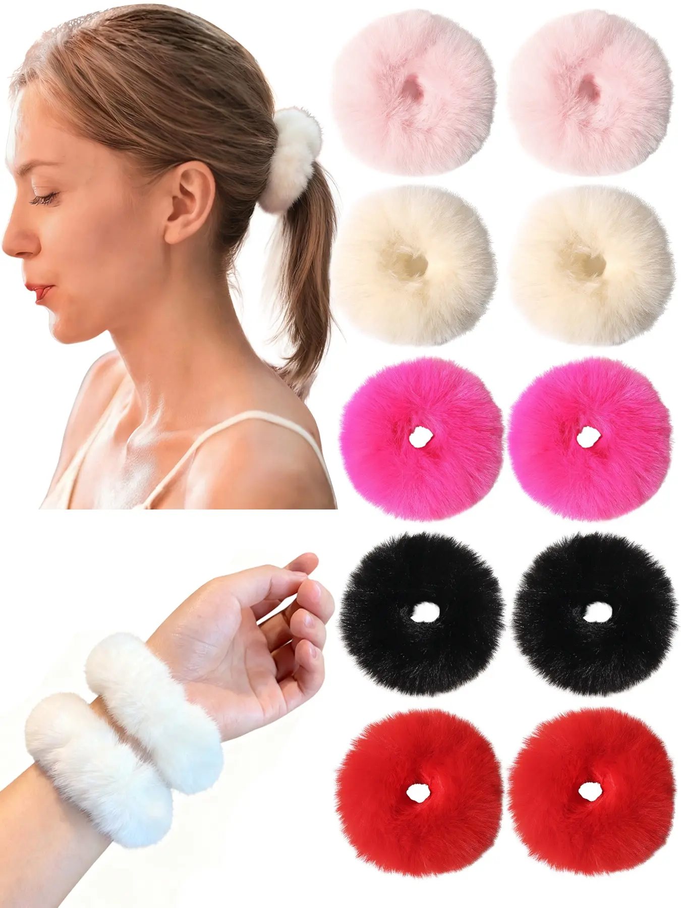 2/10pcs women's cute plush hair rings, Soft Hair Ties, Scrunchies for hair, autumn and winter candy colored hair rings, suitable for double ponytails, single ponytails, wristband decoration, sports hair rings, New Year gifts, daily casual hair accessories